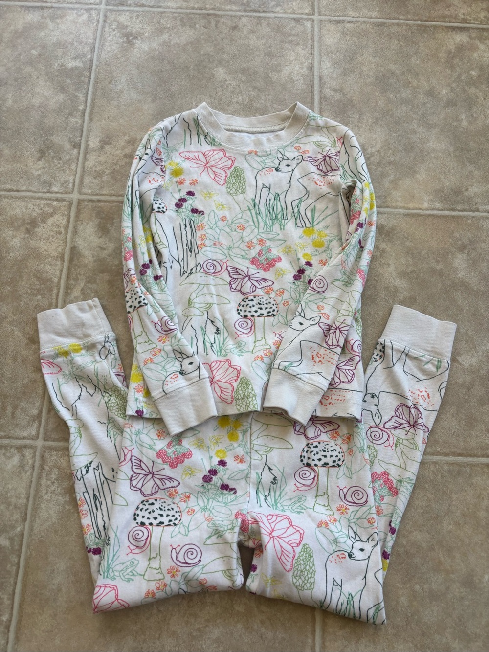 L.L. Bean Cream Kids Pajama Set with Woodland Print